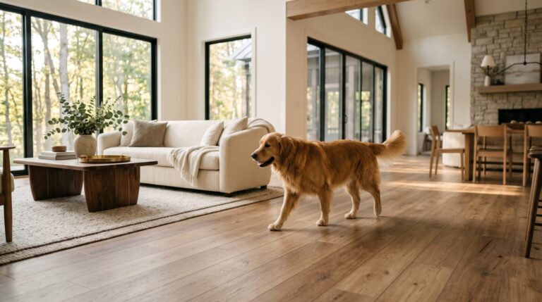 Luxury vinyl plank flooring in Grand Rapids home with large dog